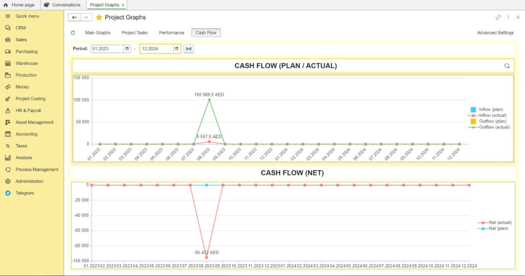 Cash flow project graphs in FirstBit ERP