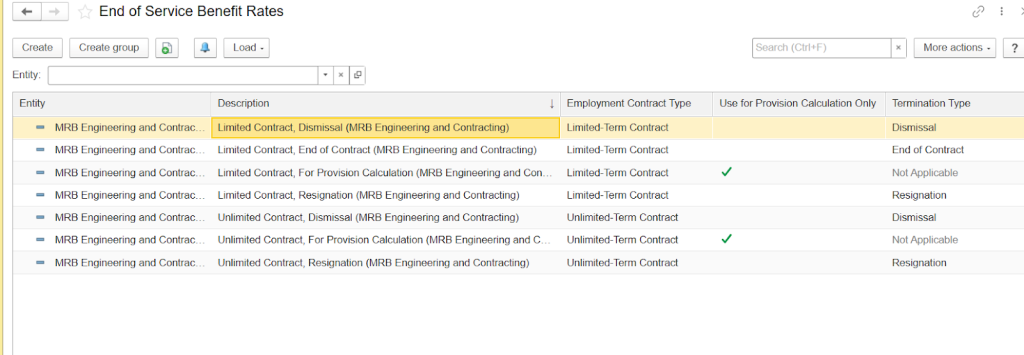EOSB benefit rates in FirstBit ERP