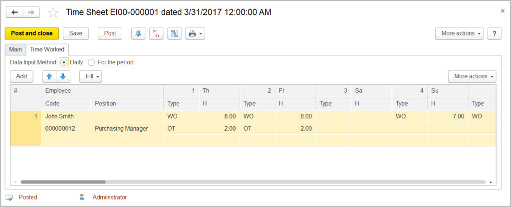 Time sheet in FirstBit ERP