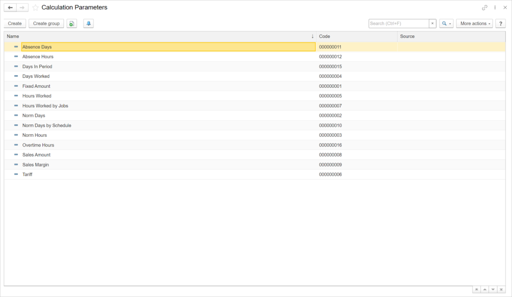 Calculation parameters tab in FirstBit ERP