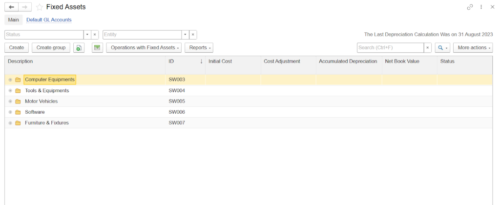 Fixed asset master data in FirstBit ERP