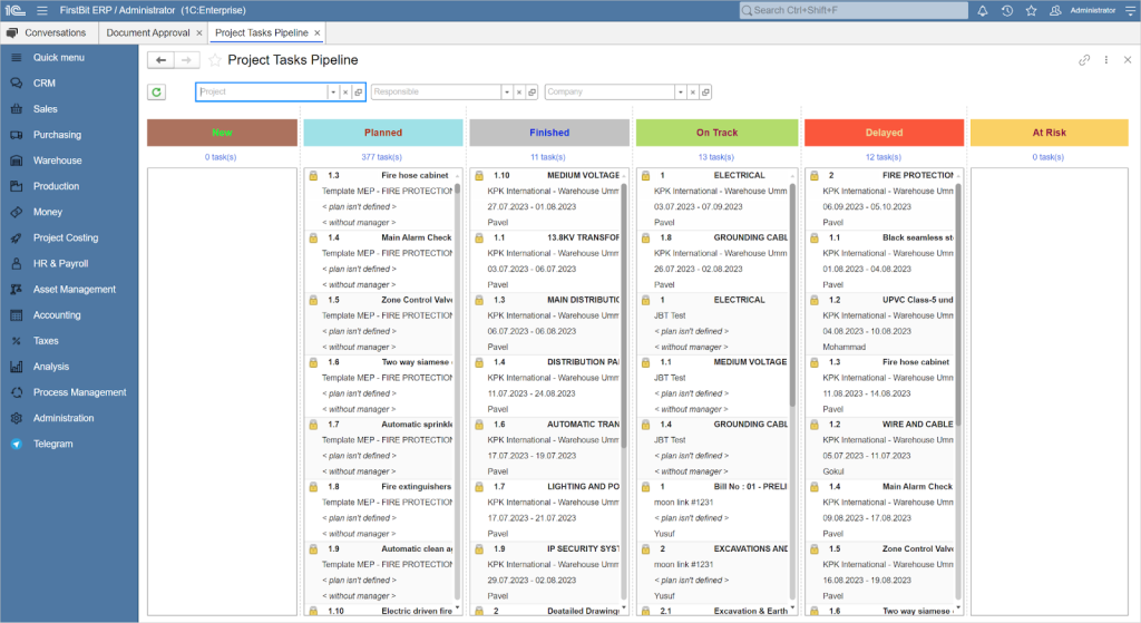 Project Tasks Pipeline in FirstBit ERP