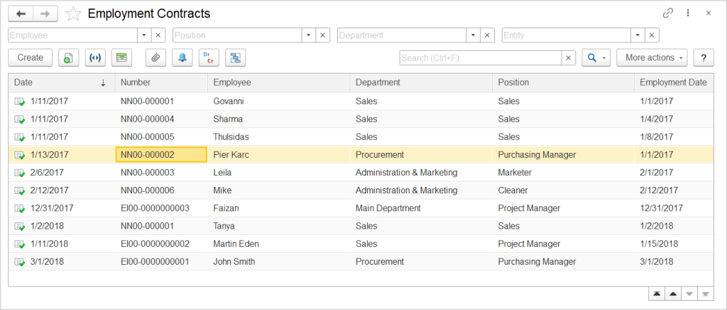 Employment contracts in FirstBit ERP
