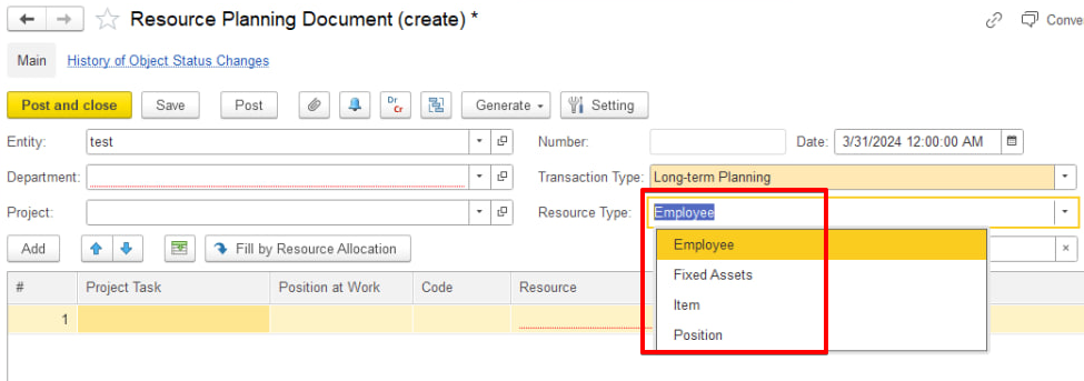 Resource planning document