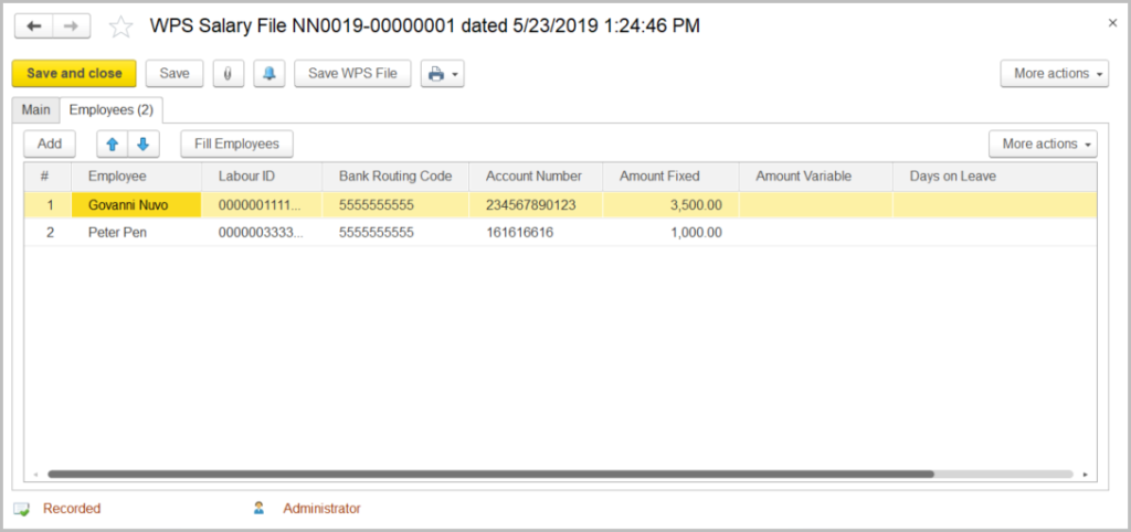 WPS salary file in FirstBit ERP